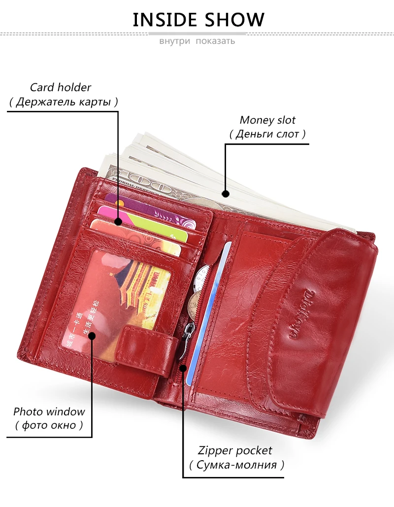 DICIHAYA, винтажный Женский кошелек из натуральной кожи, RFID, с карманом для монет, короткие кошельки, Красный, маленький кошелек с держателями для карт, женский кошелек