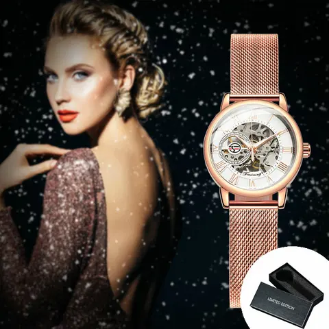 Модные женские часы-скелетоны, механические часы с сетчатым браслетом из нержавеющей стали, женские часы 2023, часы, оптовая продажа