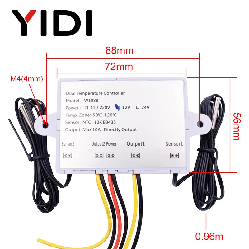 W1088 Dual LED Digital Temperature Sensor Meter Controller Electric Heating Thermostat 220V Aquarium Incubator Thermoregulator |