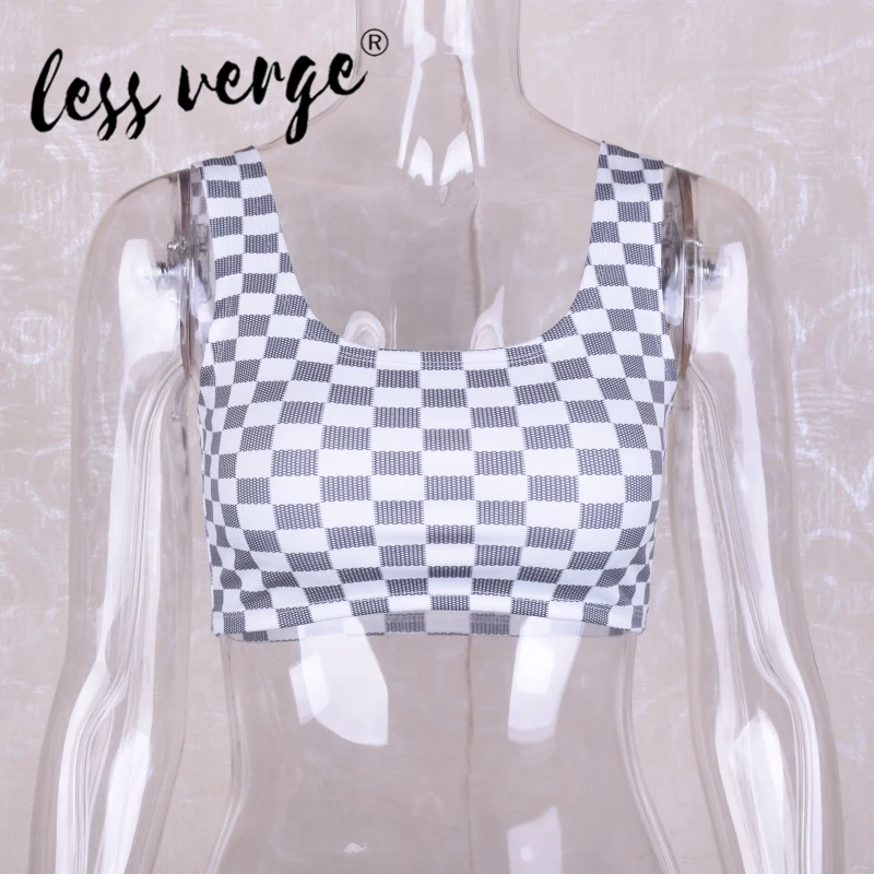 Lessverge New Fashion Women Tank Top Slim Fit Crop Camisoles Mosaic Pattern Casual Summer |