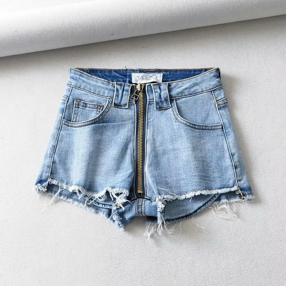 

2020 New Arrival Summer Style Female Fashion Sexy Summer Zipper Ripped Hot High Waists Night Club Sexy Denim Wide Leg Shorts