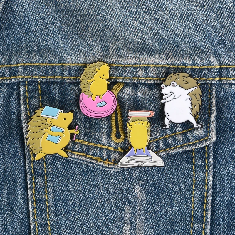 

Cute Cartoon Hedgehog Brooch Creative Book Cup Heart Animal Enamel Pin Costume Backpack Metal Badge Jewelry Gift for Kids Friend