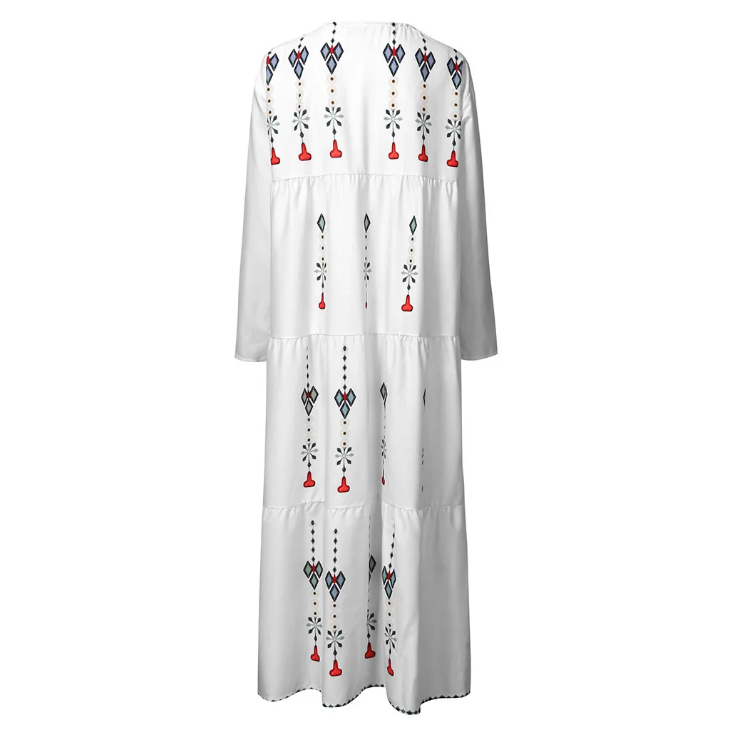 CHAMSGEND White Dress Women Plus Size V Neck Long Sleeve Summer Bohemian Print Casual Beach Party Maxi Vestidos F34 | Женская одежда