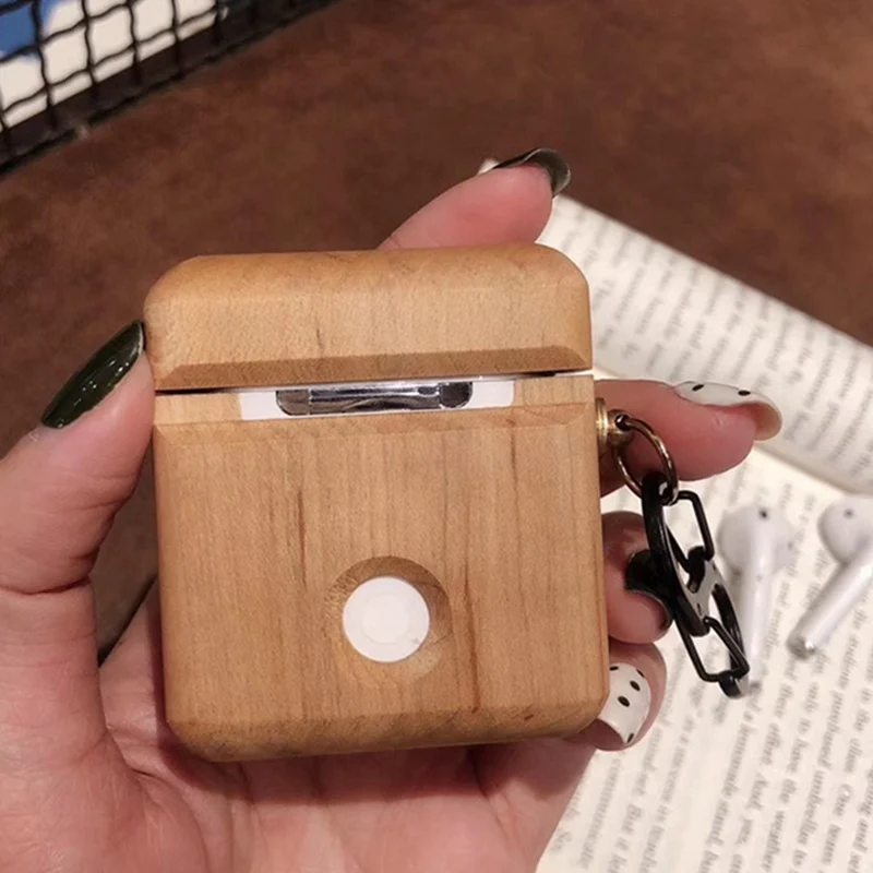 Креативный деревянный защитный рукав для наушников Apple AirPods чехол Bluetooth гарнитура защита от падения рукав с брелком