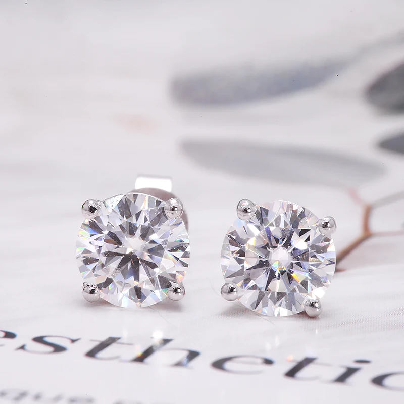Boucles d'oreilles en Moissanite pour femme et fille, bijoux en plaqué or 18 carats, coupe ronde Simple, 2ct, cadeau assorti 2