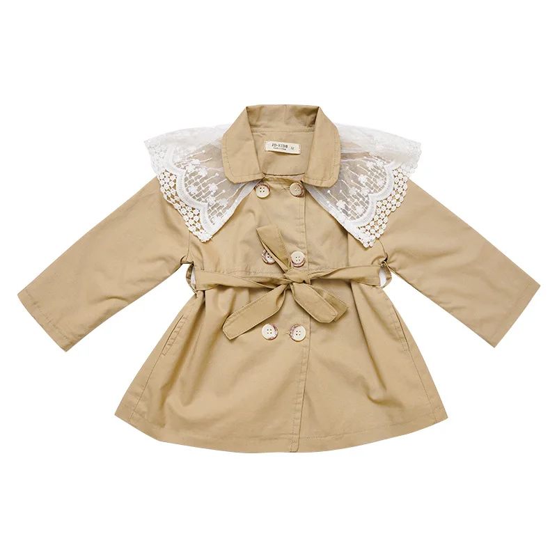 

HYLKIDHUOSE 2021 Spring Girls Jacket Princess Coats Fashion Lace Casual Style Kids Double Breasted Outerwear Children Clothing