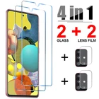 4 в 1 закаленное стекло для Samsung A52 A51 A32 A31 A21S A12 A22, Защита экрана для Samsung A72 A71 A70 A20 A10 A30 A50, стекло