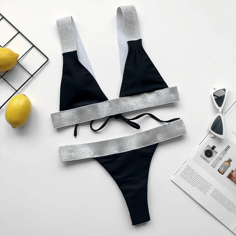 Соблазнительные бикини для женщин однотонный черный белый комплект с чашками