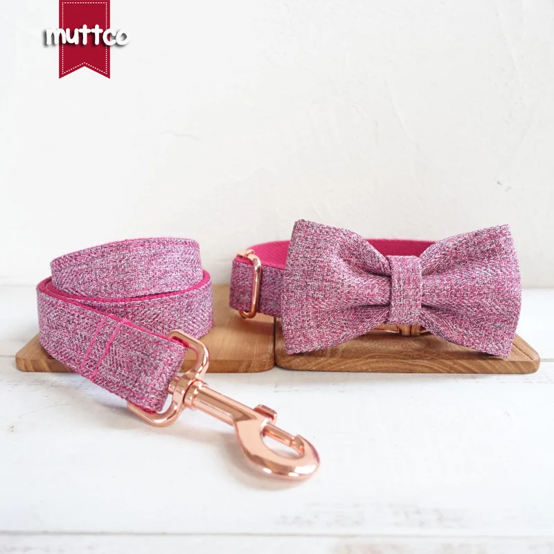 

MUTTCO высококачественный базовый ошейник розовый костюм Прочные мягкие персонализированные ошейники для собак с галстуком-бабочкой для пит...