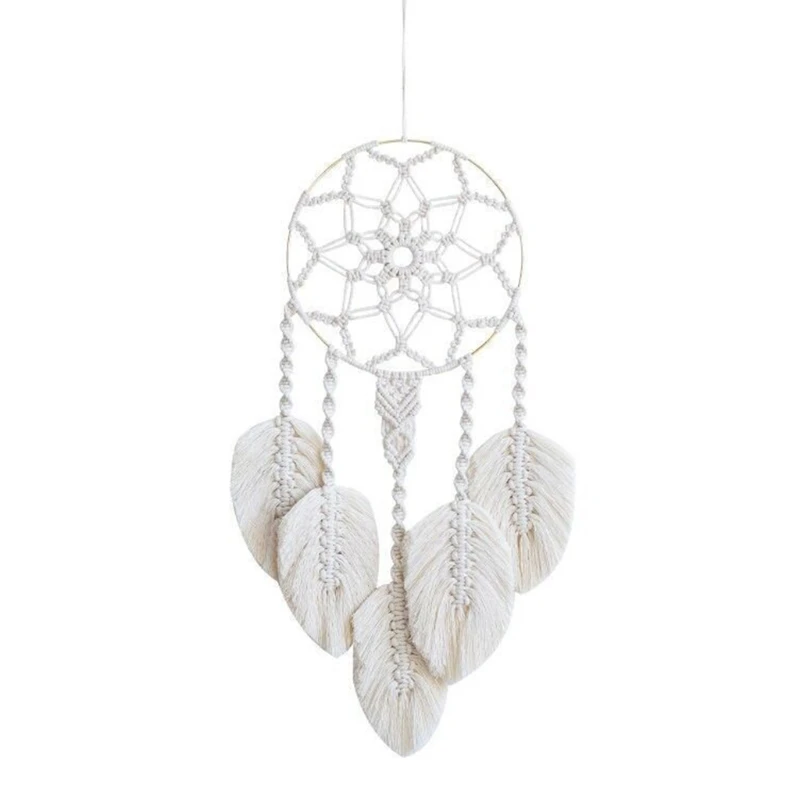 

Macrame Dream Catcher Boho Handmade Woven Feather Leaf Tassels Wall Hanging Pendant Ornament Home Bedroom Decoration