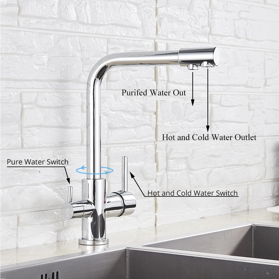 Смеситель для питьевой воды поворотный кран с фильтрованной водой черный цвет