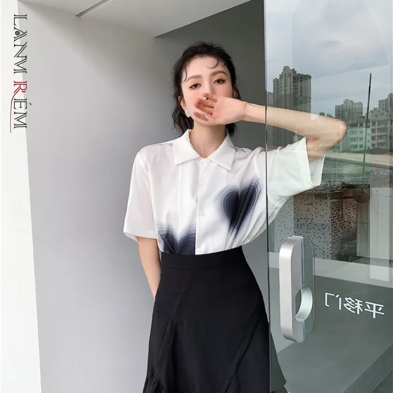 

LANMREM 2021 Новое поступление летние футболки поло с коротким рукавом и воротником однобортные рубашки для женщин модные Универсальные повседн...