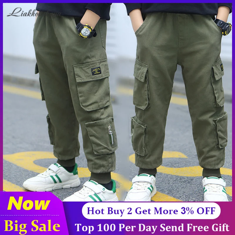 Бриджи-карго для мальчиков брюки с несколькими карманами подростков