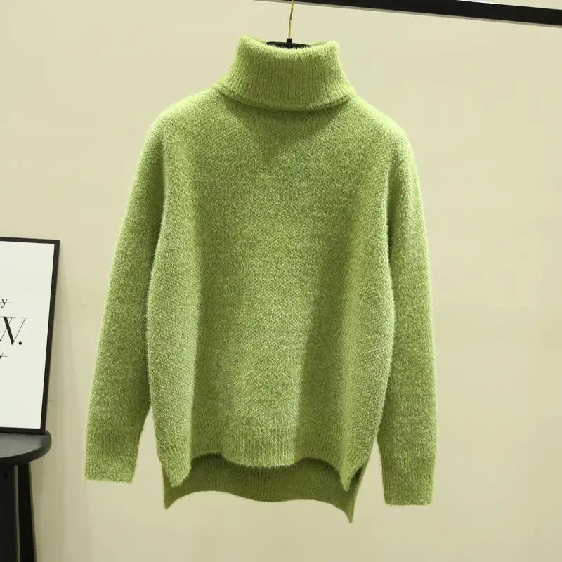 

Autumn Winter Sweater Women Knitted Fashion Loose Casual Thick Sweaters Solid Color Long Sleeve Plus Size Warm Ladies Pullover