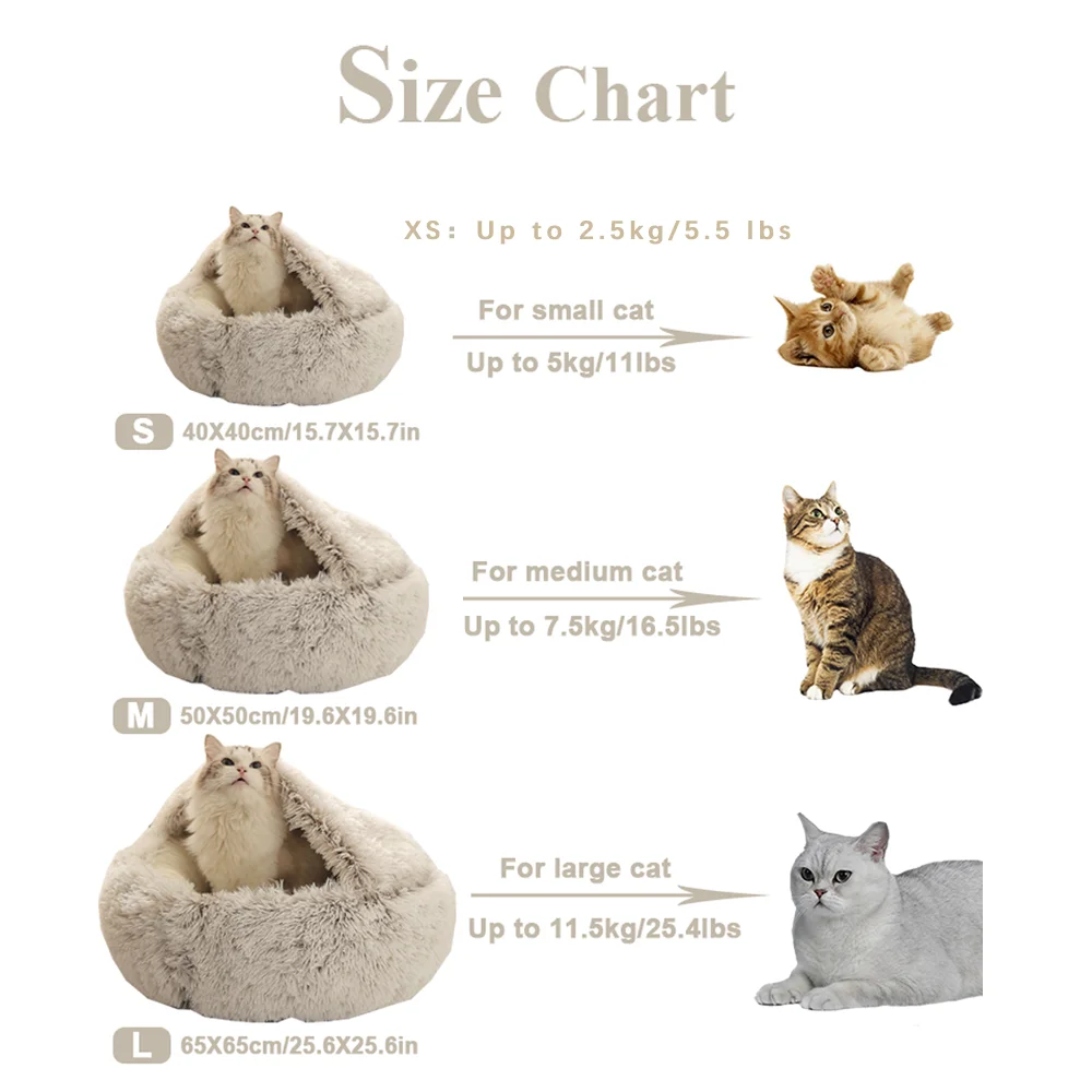 Cama de invierno para gato, coj&iacute;n largo de felpa para mascota, bolsa de dormir c&aacute;lida, cama redonda, cesta para gato, tumbona, nido para perros peque&ntilde;os, medianos y grandes-1