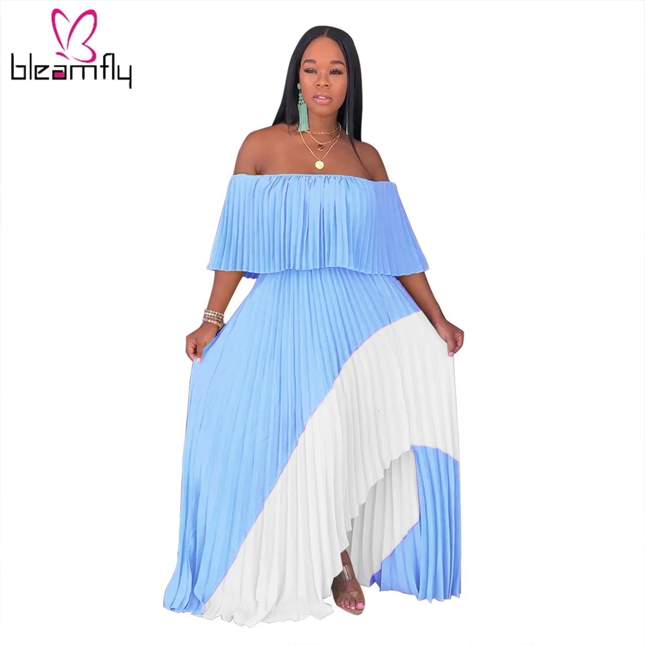2019 женское летнее платье с вырезом лодочкой и открытыми плечами в стиле пэчворк