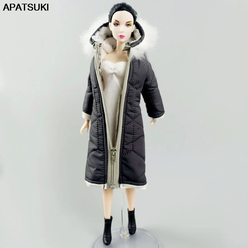 Зимняя одежда серого цвета длинное пальто для куклы Барби наряды парка 1/6 куртка