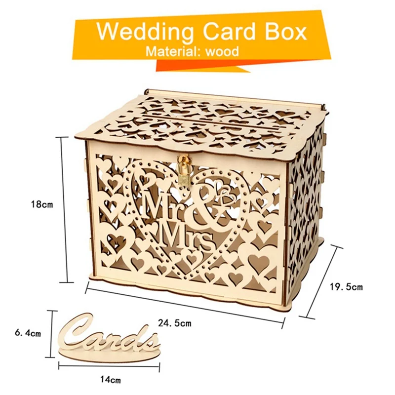 Cards box Style 2 QIFU рустикальная коробка для свадебных карточек, Подарочная деревянная коробка для свадебных карточек с замком, украшение для свадебного стола, свадебные приглашения - Цвет: Cards box Style 2