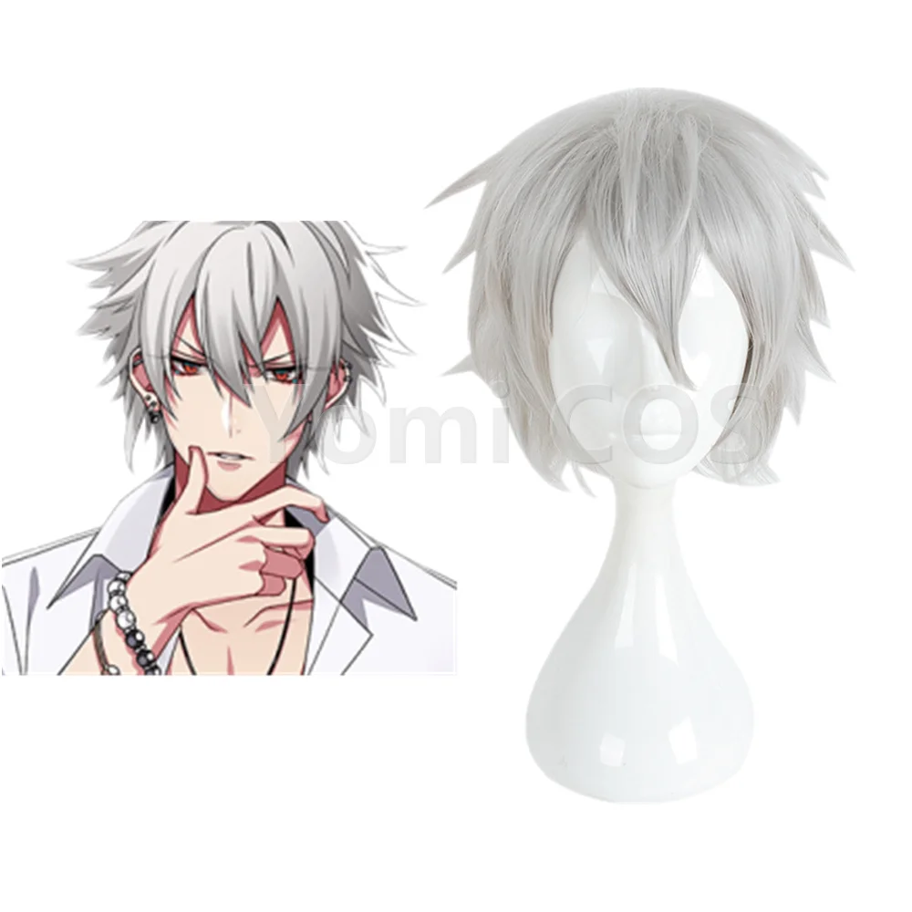 

Division Rap Battle HypnosisMic DRB Aohitsugi Samatoki Cosplay Wig Short Gray Hair Halloween High Temperature Resistant Ironable