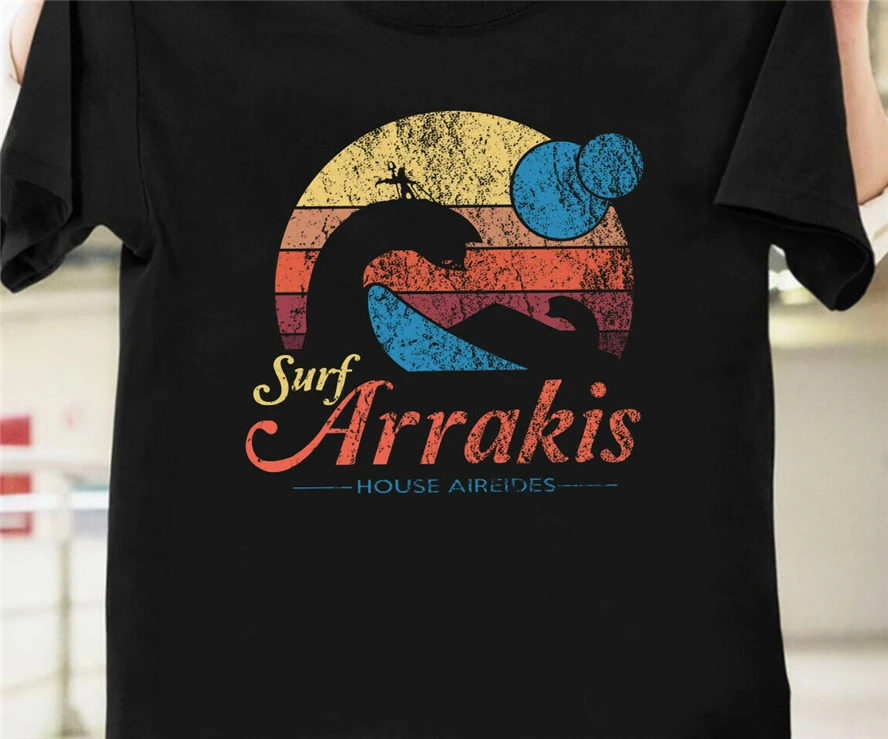 Милая Винтажная футболка для серфинга Arrakis House Atreides черный Размер полная фигурная