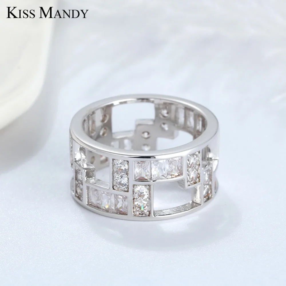 KISS MANDY Sliver Geometric Rings For Women Classic Hollow Tetris Shape AAA Zircon Original Design Jewelry Gifts LR172|Кольца| |