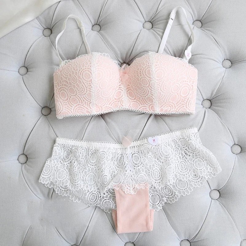 Комплект женского кружевного нижнего белья пикантный бюстгальтер с чашкой 1/2 без
