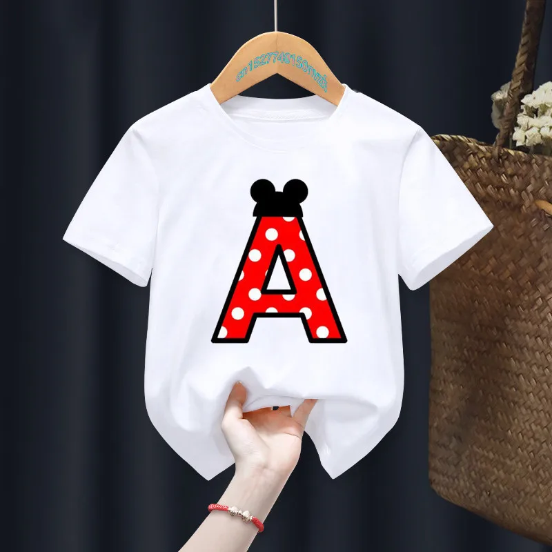 

Cartoon Cute Mouse Alphabet Letters White Kid T-shirts Children Summer Girl Gift Present Clothes Boy Animal TOps Tee,Drop Ship