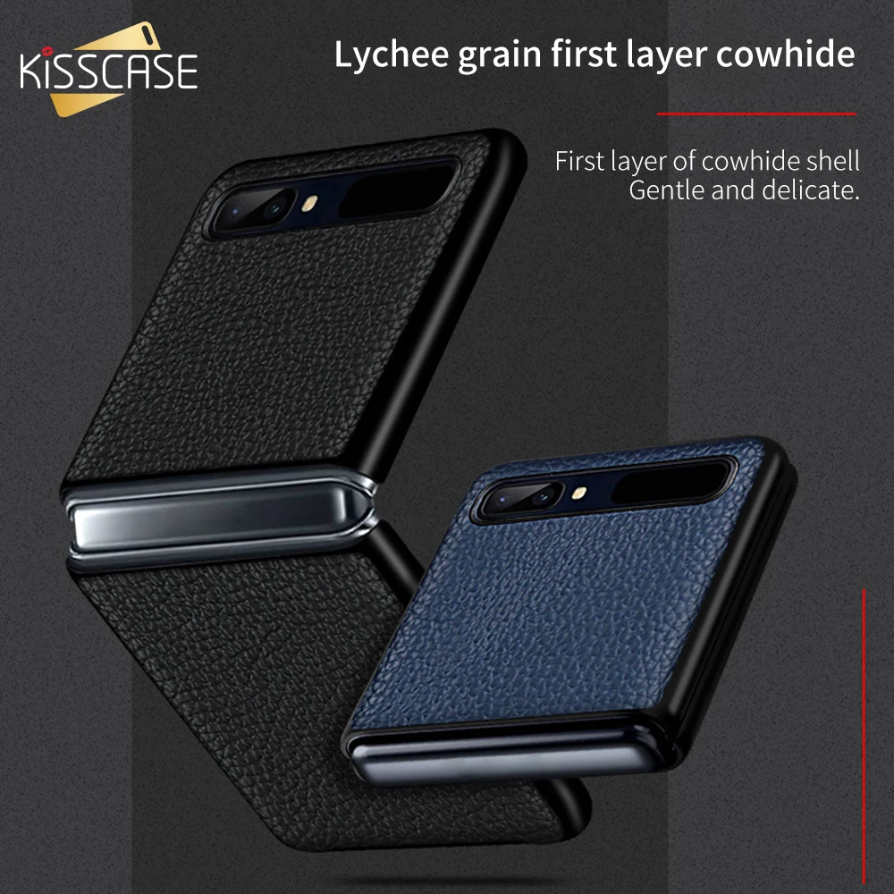 KISSCASE для Samsung Galaxy Z Флип кейс с зернистой текстурой из натуральной кожи чехол