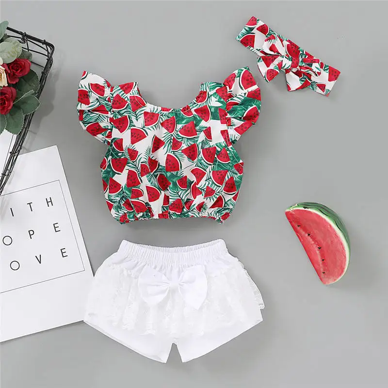 Новинка лета 2020 комплект одежды для маленьких девочек Красная футболка с