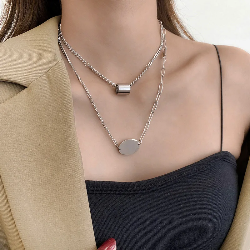 

Fashion titanium steel double-layer necklace female folding clavicle chain female wild chain hot sale