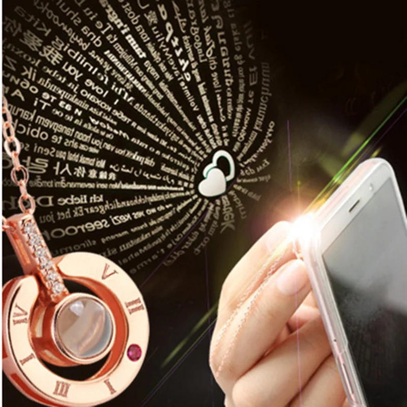 

Rose Gold 100 Languages I Love You Projection Pendant Necklace for women Jewelry Memory WeddingValentine's Day