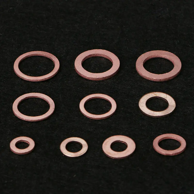 

200pcs/Set Copper Washers Gasket 9 Sizes Flat Sealing Ring Kit With Transparent Plastic Box Model M5-M14