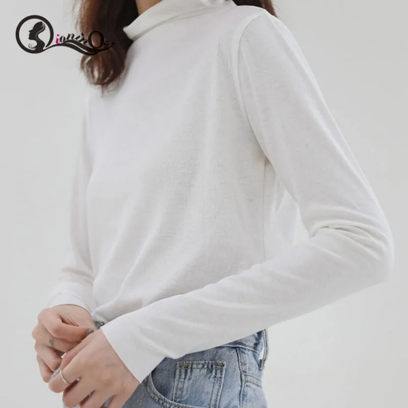Женская Базовая футболка топы с длинным рукавом осень 2019 водолазка TeeT Shirt хлопок
