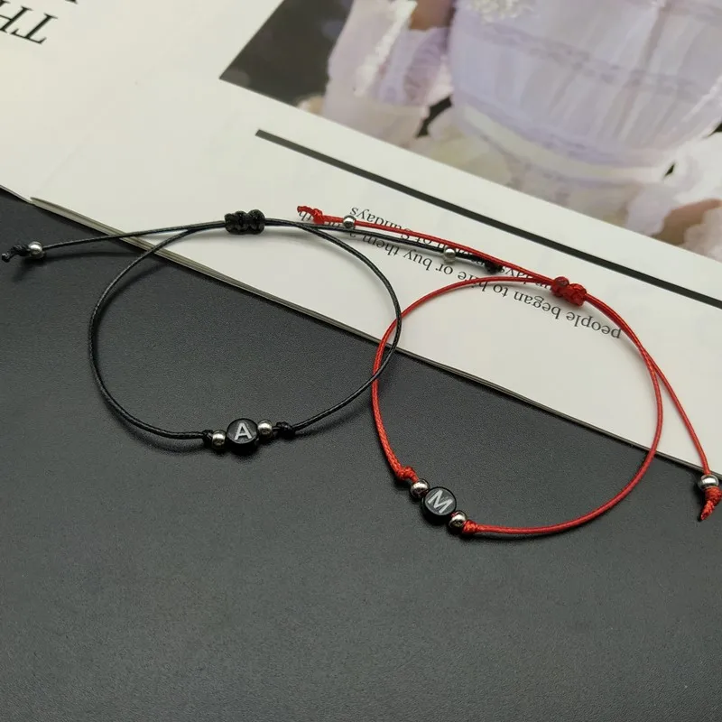 Новый именной браслет черный красный цвет веревочный с буквами для мужчин и