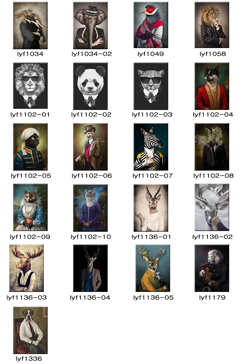 

Modern Vintage Abstract Canvas Painting Animals Lion Panda Leopard Dress Uniform Wall Art Pictures for Living Room Home Decora