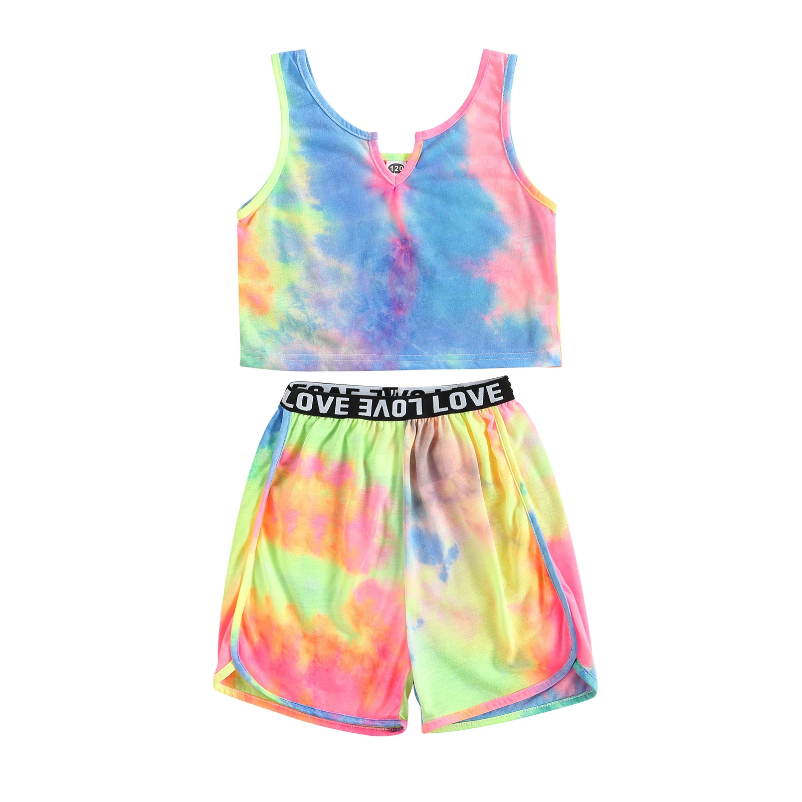 

2021 детской модной одежды для девочек костюм из 2 предметов комплект SleevelessTie-dye топы + шорты, комплекты одежды для детей, для девочек