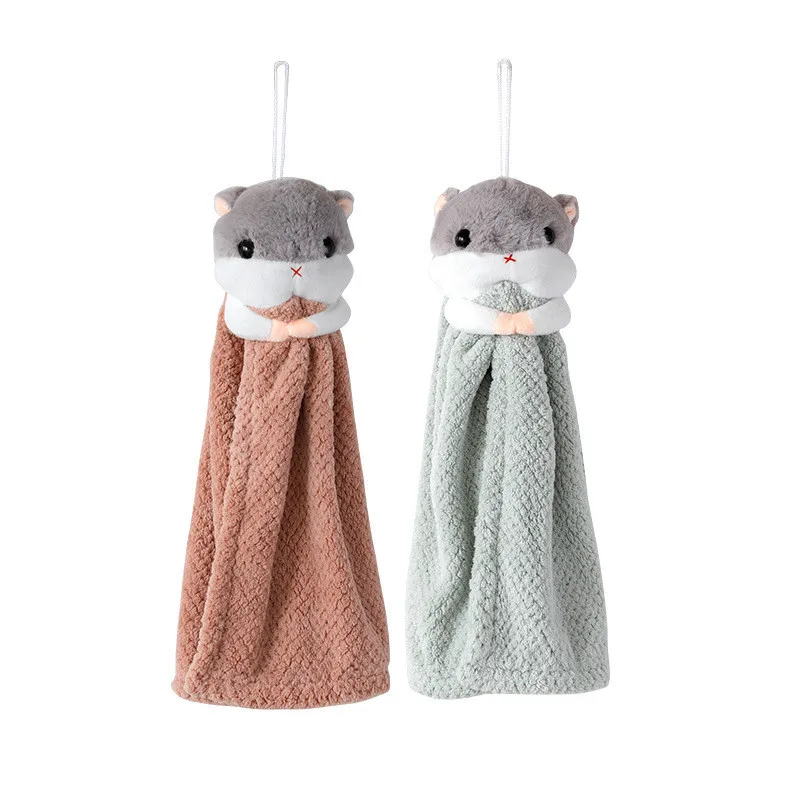 

1Pc Coral Fleece Cartoon Hamster Hanging Absorbent Kitchen Bathroom Child Kids Hand Towel