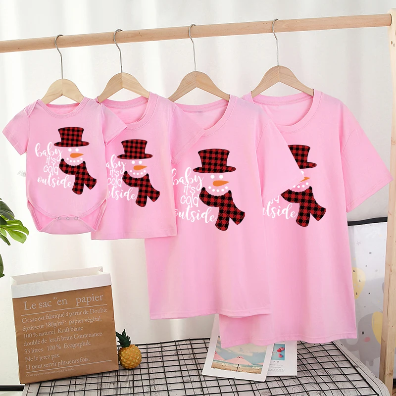Camisas de aspecto familiar a juego, trajes a juego para la familia, estampado de mu&ntilde;eco de nieve de Navidad, padre e hijo, ropa para pap&aacute;, mam&aacute;, Top para beb&eacute;s, pelele para ni&ntilde;os y ni&ntilde;as-1