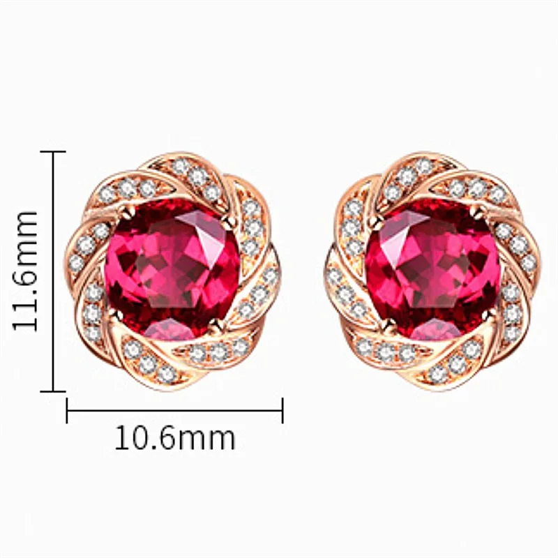 

Luxury Sweet Romantic Red Gems Crystal Stud Earrings Cocktail Party Rose Gold Earrings Mom Grandmother Christmas Gift Jewelry