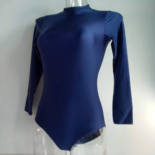 Navy Blue Телесный нейлон/лайкра с длинным рукавом черепаха-Шея молния сзади балетный купальник боди для девушек и женщин - Цвет: Navy Blue