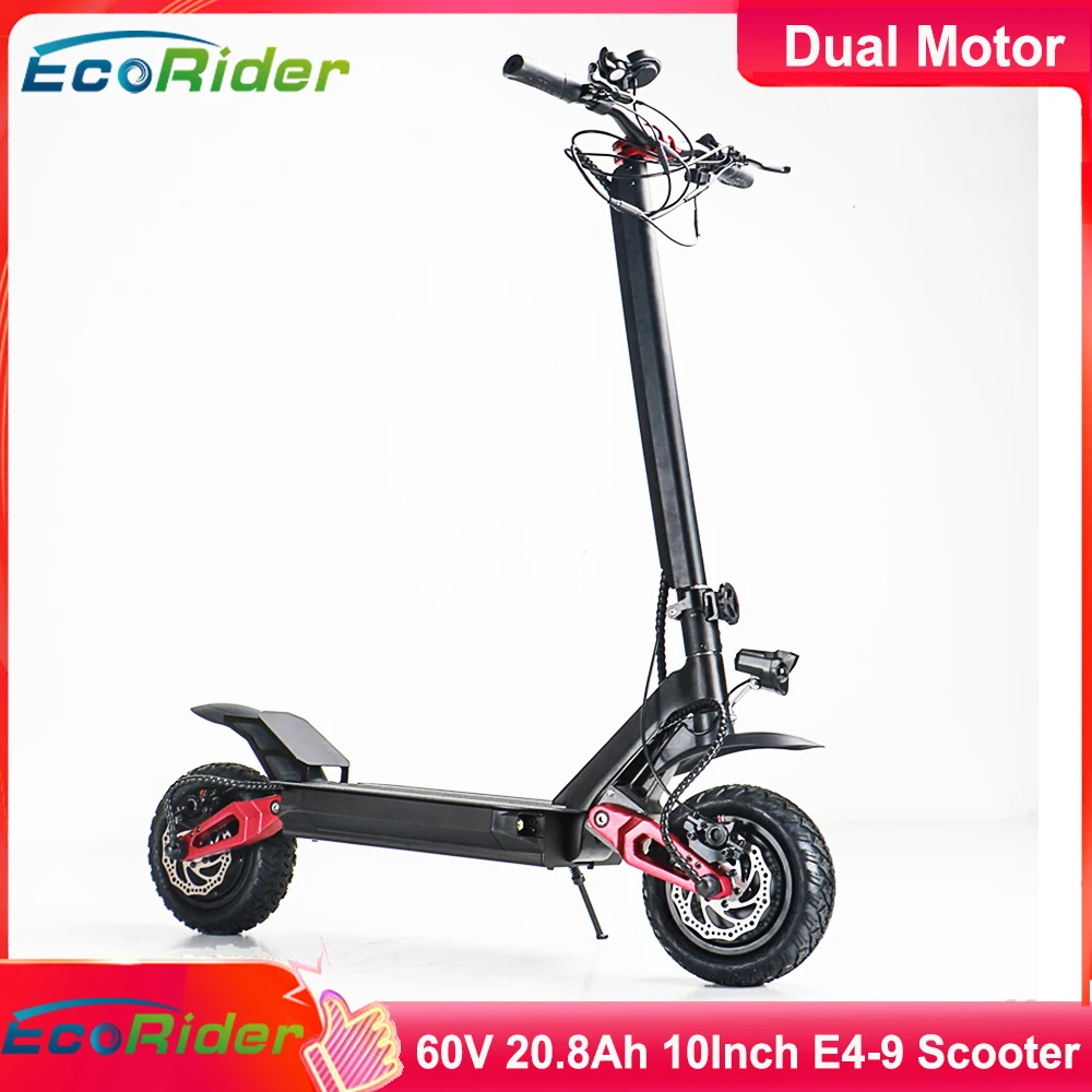 

EcoRider E4-9 Electric Scooter 60V 20.8Ah 10inch Dual Motor 70km/h 3600W Motor Foldable Pneumatic Tyre Skateboard