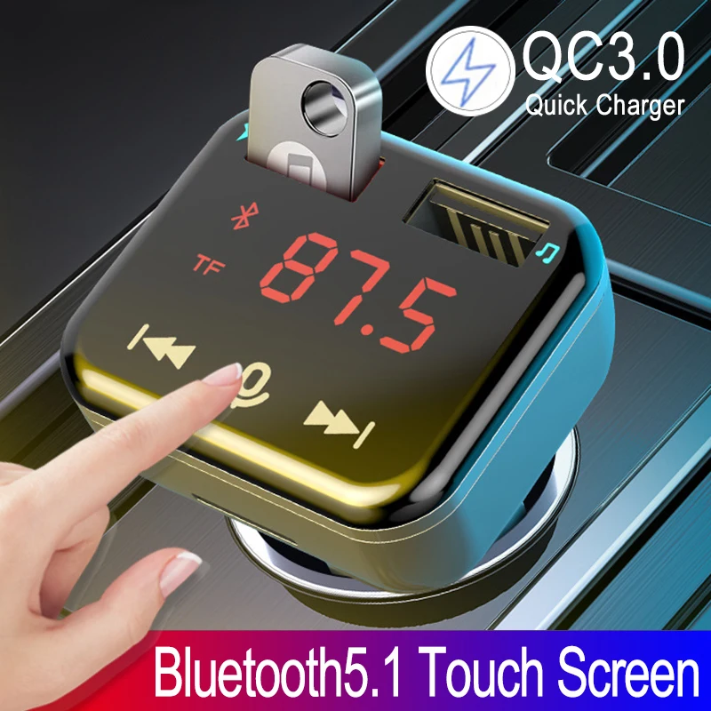 Car Bluetooth 5.1 FM Transmitter QC3.0 Fast Charger Dual Channel Stereo Car Mp3 Player EMC Touch Screen Design Audio Adaptor