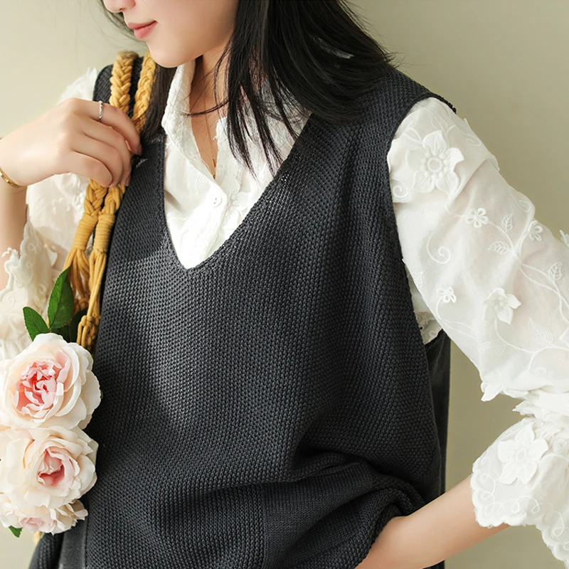 Женский винтажный свитер Johnature вязаный Однотонный большого размера с