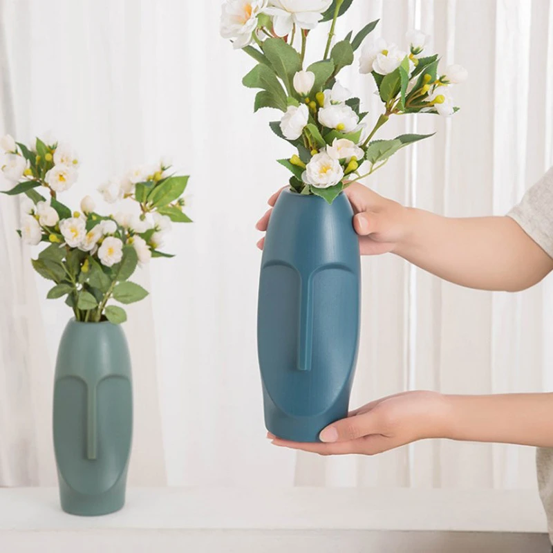 

Nordic Plastic Imitation Glaze Ceramic Vase Modern Minimalist Abstract Human Face Flowers Vases Home Living Room Bedroom Decor