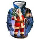 Толстовка мужская с капюшоном, свитшот с 3D принтом Санта Клауса, Модный пуловер с капюшоном и снеговиком, детская одежда, осень-зима
