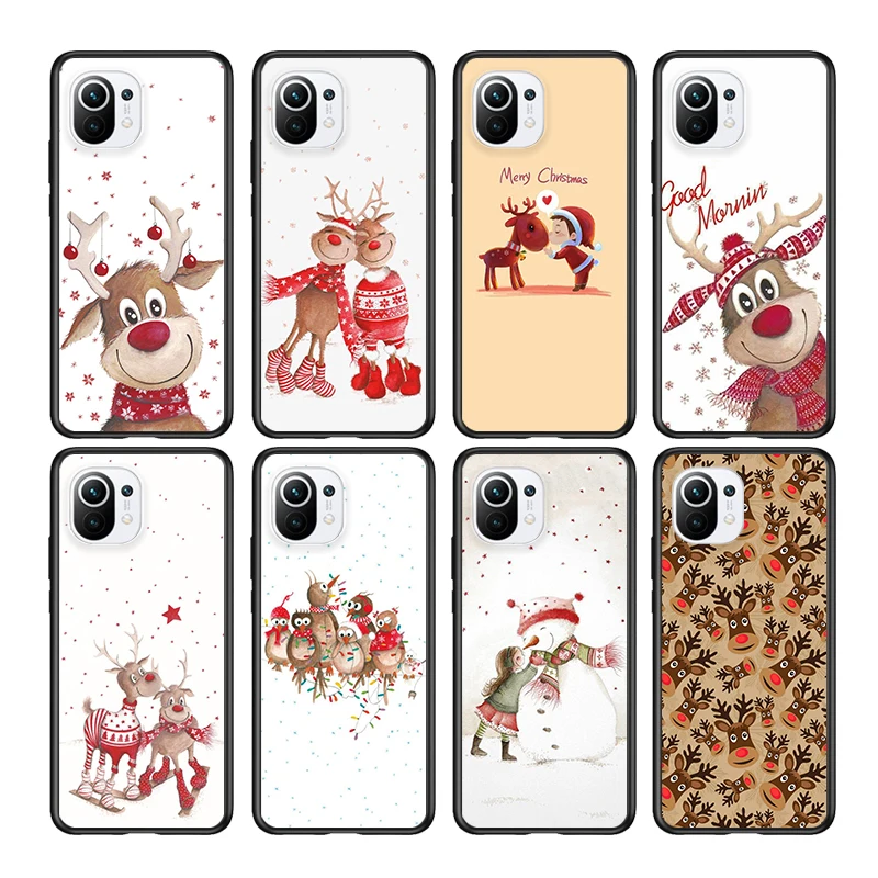 

Christmas Cartoon Cute for Xiaomi Mi 11T 10T 11 10 Ultra Lite Note10 9 9T SE 8 Pro A3 5G Silicone Black Phone Case Cover