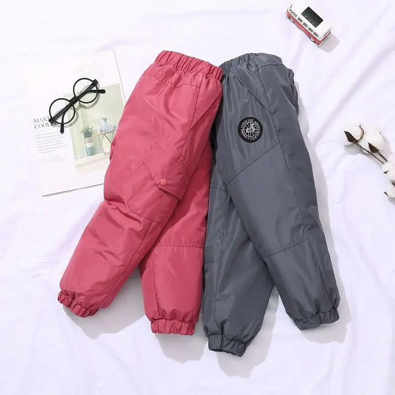

Kid Winter Casual Sports Cargo Pants Boy Warm Down Cotton Harem Pants Trousers Girl Winter Thick Warm Cotton Trousers Big Pocket