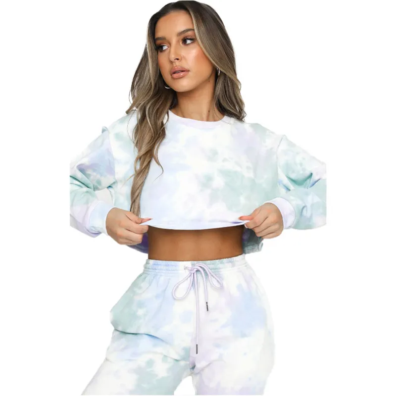 

Tracksuit Women Clothes Two Piece Set Pants Crop Top Tie Dye Print Ropa Mujer Autumn 2020 Femme 2 Pieces Plus Size Sweat Suits