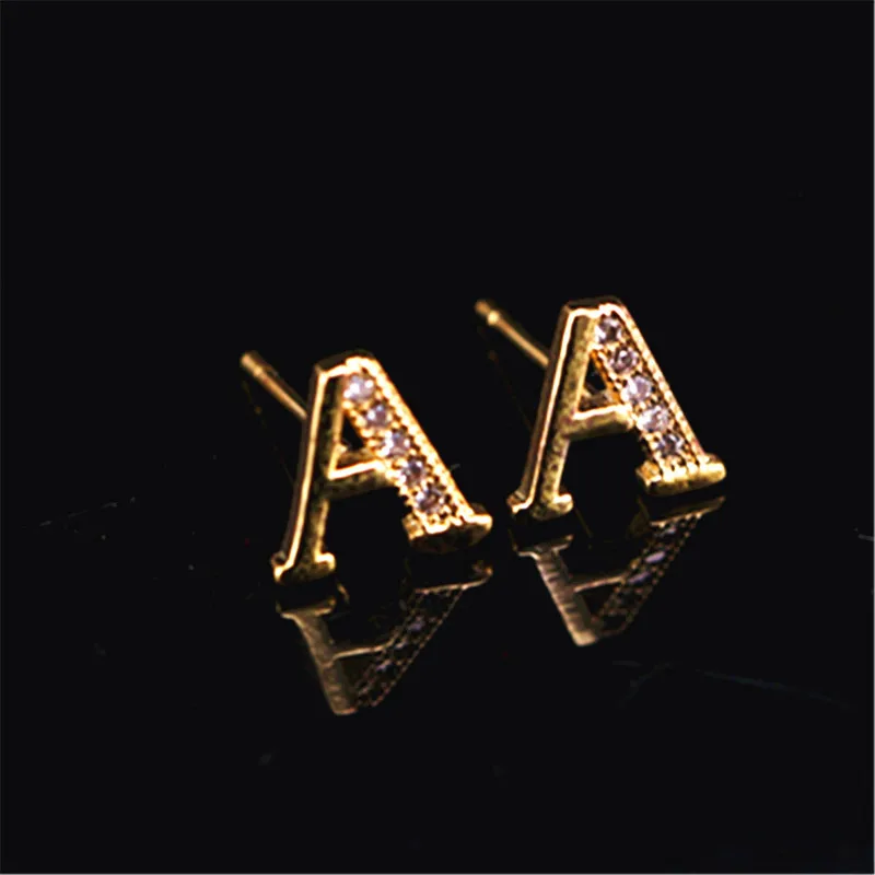 

Gold-plated Earrings Korean Version of The Alphabet Inlaid Zircon Female Alloy Earrings