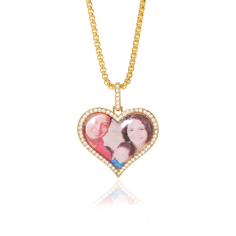 

Trendy Custom Heart Shape Medallions Necklaces Pendant 4mm Tennis Chain AAA Cubic Zircon Necklaces Men's Jewelry Christmas Gifts